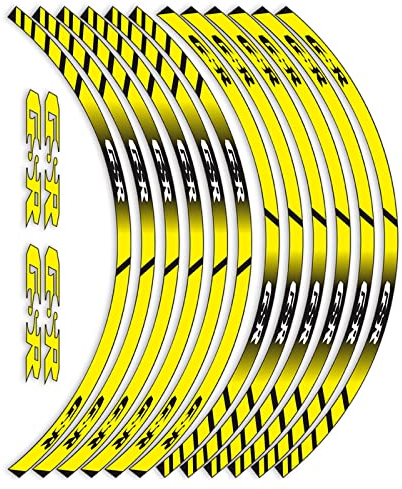 Dekoration Radnabe Für Suzuki GSR 750 600 400 Vorne Hinten Aufkleber Motorrad Aufkleber Reflektierende Rad Aufkleber 12 Streifen (Color : Yellow)