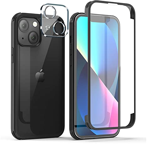 Leedia 360 Grad Hülle Kompatibel mit iPhone 13 Hülle + 2 Kameraschutz Ganzkörper Eingebauter Glas Displayschutzfolie iPhone 13 Schutzhülle Transparent Clear Handyhülle für iPhone 13 6.1 Schwarz