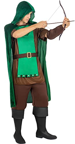 Funidelia | Bogenschütze Robin für Herren Märchen, Bogenschütze - Kostüm für Erwachsene & Verkleidung für Partys, Karneval & Halloween - Größe L - Grün