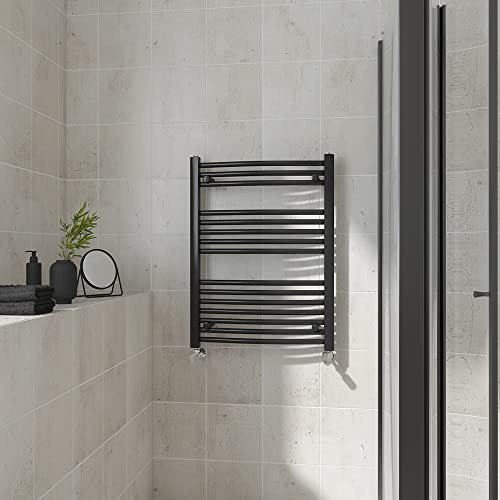 Warmehaus Curved Heated Towel Rail Black Bathroom Radiator 800x600mm | Contemporary Ladder Style Radiator for Bathrooms, Central Heating, Wall Mounted Towel Warmer, Durable Finish