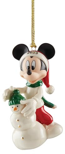 Lenox 2023 Mickey & Schneemann Weihnachtsornament, Porzellan, Goldakzente, Hngend, Dekoration