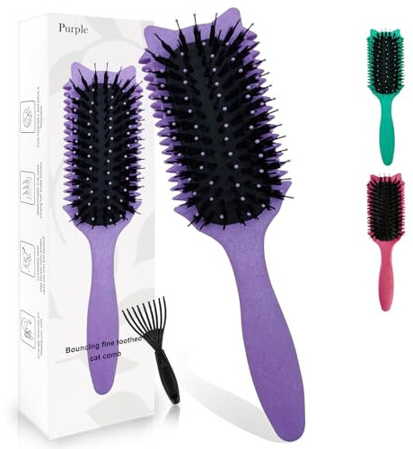 Sularpek Lockenbürste, Haarbürste, Wildschweinborsten Stylingbürste zum Entwirren, Definieren und Formen von Locken, für Damen und Herren (Lila)