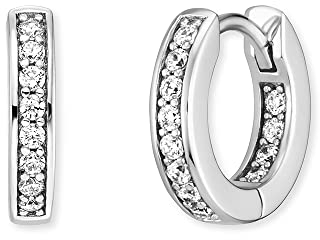 Engelsrufer filigrane Keep it so simple Damen Creole Emma aus Sterling Silber - besetzt mit 24 weißen Zirkonia Steinen - Clipverschluss - nickelfrei - Größe: 13mm