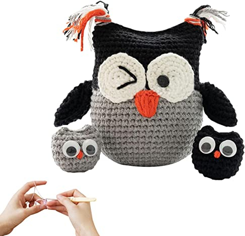 Häkelpaket für Anfänger,Kleine Eule Handstrickpackung | Niedliches Tierkopf-Anfänger-Häkelset mit Easy Peasy-Garn, Häkel-DIY-Geschenk mit Schritt-für-Schritt-Anleitung