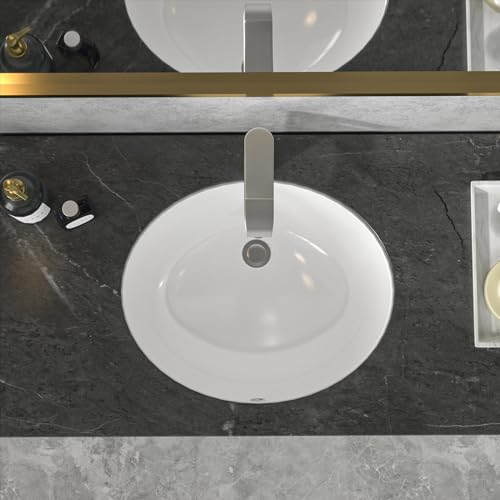 Sarlai Ovales Waschbecken, Unterbau, 45,7 x 38,1 cm, weiße Keramik, modernes Kunstbecken, 41,3 x 33,7 x 14 cm, mit Überlauf