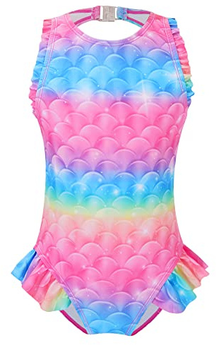 TiaoBug Mädchen Meerjungfrau Badeanzug Schwimmanzug mit Rüschen Kinder Bademode Beachwear 98 104 110 116 122 128 134 140 146 152 Rosa R 122-128/7-8 Jahre