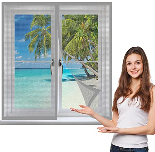Fliegennetz Fenster Magnet 140 x 150 cm, Insektenschutz Fliegengitter Balkontür Moskitonetz Fliegennetz, Total Magnetisch, Automatik-Verschluss für Alle Fenster, Grau