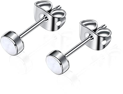 Titan Ohrstecker für Frauen & Mädchen - 5mm Naturstein Edelsteine, Hypoallergene Ohrringe, Nickel-frei, Schwarzer Onyx (5MM, White Shell Stone)