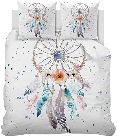 Linfye Kinder Bettwäsche, Bunt Traumfänger Bettbezug 140x200 cm + 2 Kissenbezug 65x65cm 3D Wende Bettwäsche mit Reißverschluss Weich Microfaser Bettdeckenbezug