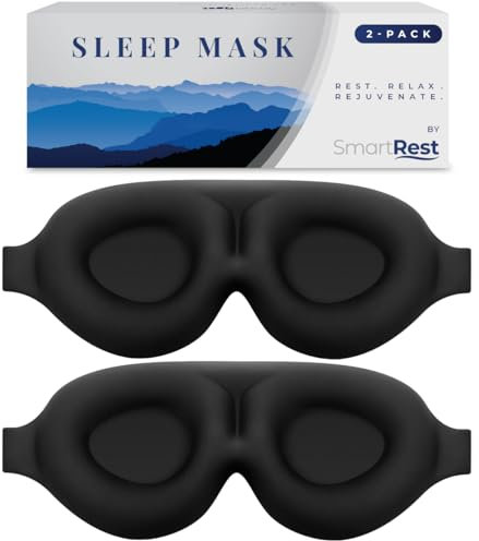 SmartRest Schlafmaske [2 Pack] - Augenmaske zum Schlafen - Patentiert, Konturiert, 100% Verdunkelung, Nulldruck-Schlafmasken für Damen und Herren, Augenbinde und Augenabdeckungen - S2 Schwarz