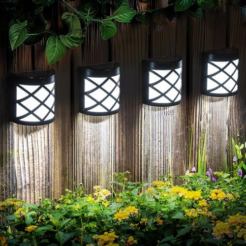 Solpex Solar Wall Lights, 4 Packs Solar Fence Lights,Waterproof 6 LED Solar Deck Lights,Decorative Outdoor for Fence, Deck, Patio, Stairs, Yard, Pathway(Cold White)