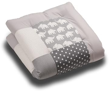 ULLENBOOM Krabbeldecke für Baby 80x80 cm, Outdoor-geeignet, 100% OEKO-TEX Materialien, Made in EU, Weich gepolstert, Graue Elefanten - ideal als Spieldecke Baby