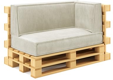 chilly pilley® Palettenkissen Palettenauflagen aus Cord für EU-Paletten - Abnehmbarer Bezug - Sitzkissen - Rückenlehnenkissen viele Farben (3er Set, Creme)