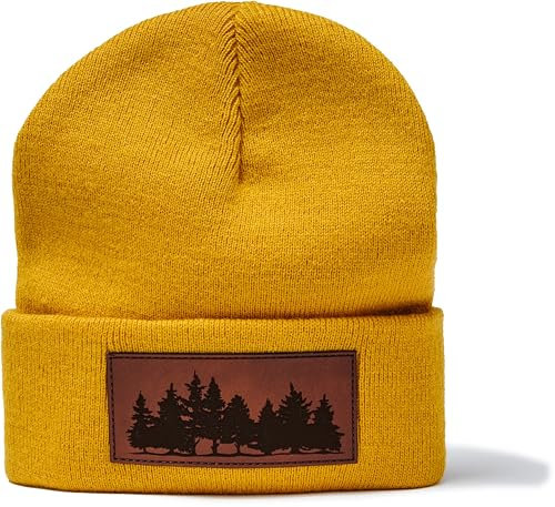 minifan Outdoor Strickmütze Herren & Damen : Woodland - Geschenk für Natur-Freund - Beanie Männer Frauen Mütze Wintermütze Wald Natur Klettern Holz Klima Outdoor Wandern (Mustard)