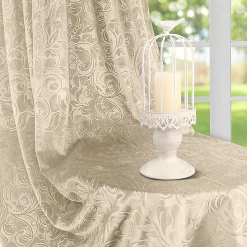 Rosnek Gardinen Blickdicht Kräuselband 2er Set,H244xB132CM Thermogardine Luxus Samt Vorhang Blickdicht mit Muster,übergardinen Vorhang Verdunkelung Barock Deko für Wohnzimmer,Beige