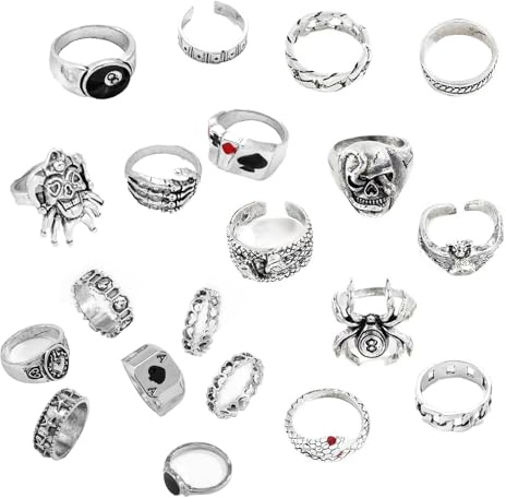 JENCVNL 20 Stück Vintage Silber Knuckle Rings Set für Frauen Mädchen Gothic Stapelbare Fingerringe Retro Emo Ring Schlange Schädel Schmetterling Herz Blume Gothic Rings
