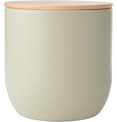 KitchenCraft Idilica Recipiente de Cocina con Tapa Hermética, Recipiente de Almacenamiento Redondo con Tapa de Madera y Acabado Mate para Té, Café o Azúcar, 12 x 12cm, Masilla