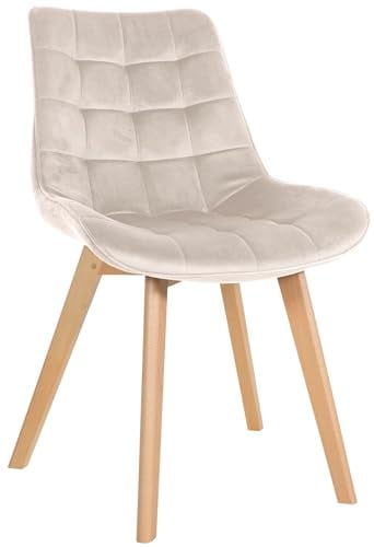 CLP Chaise Brook I Chaise de Salle à Manger piquée sur Velours I Structure à Quatre Pieds en Bois, Couleur:crème