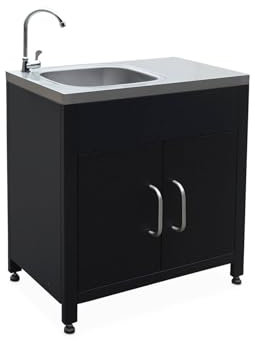 sweeek - Cocina exterior de acero con fregadero de 80cm, Grimaud, Negro, 52.5x80x114 cm