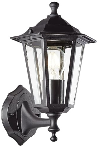 Lightbox Außen Wandlampe mit Glas Regenschutz - stehend - schwarze Outdoor Wandleuchte als Fassadenbeleuchtung - 31 x 17 x 22 cm - E27, max. 60 W - aus Metall/Glas