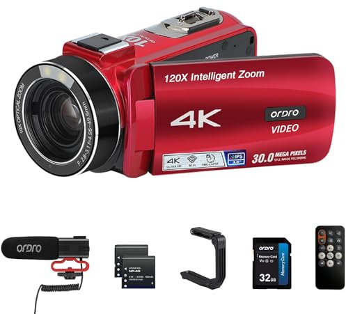 Camcorder 4K con Zoom Óptico 10X y Digital 120X, WiFi, Pantalla Táctil de 3.0 IPS, Cámara Digital para Vlogging con Autofoco y Micrófono
