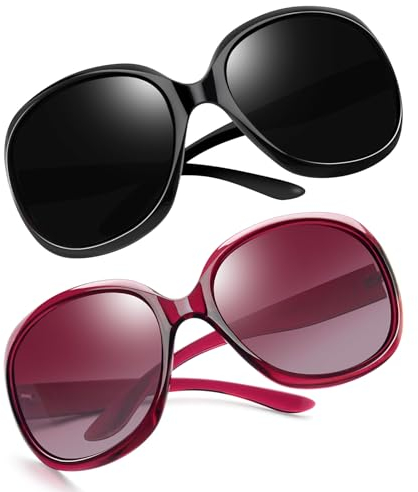 Joopin Occhiali da Sole da Donna Polarizzati Vintage Rettangolari Quadrati Grandi Occhiali da Sole UV400 Protezione (Nero+Sfumata Rossa)