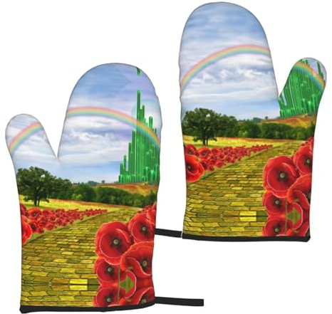 Poppies Field Lot de 2 gants isolants pour four micro-ondes Motif briques jaunes