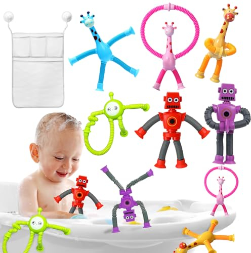 YOUYIKE Juguetes Sensoriales con Ventosa 6 Piezas, Juguete Jirafa Ventosa, Juguete de Robot Telescópico,Tubo Elástico Antiestrés Juguete Sensorial,Juguetes Sensoriales de Jirafa para Niños y Adultos