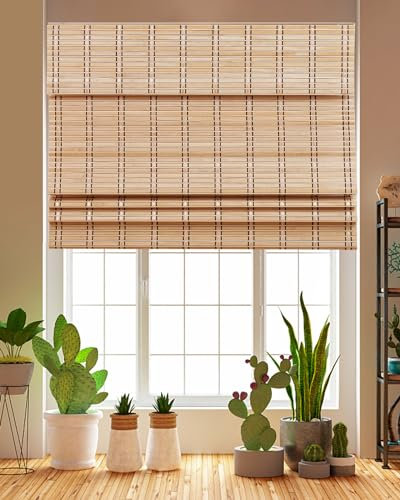 FoundGo Cordless Bamboo Blinds WxH: 123x163cm/48x 64, Retro Bamboo Blinds Bamboo Roll Up Window Bamboo Roller Curtain Light Filtering Shades for Windows,Veranda