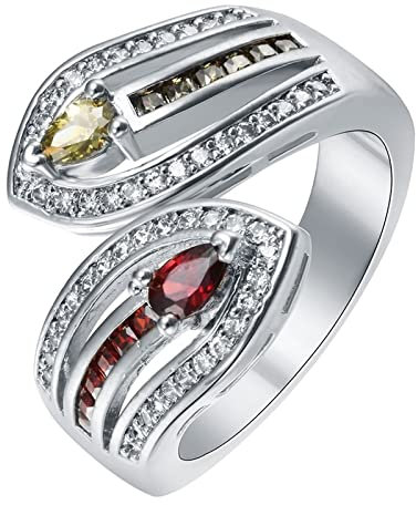 Trauringe Silber, Verlobungsring Damen Birnenform mit Rotem Zirkonia Versilbert Schmuck Größe 60 (19.1) Komfort Fit