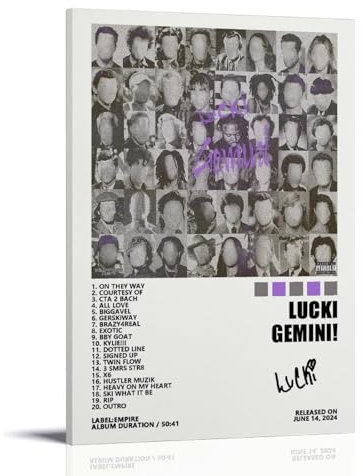 MOMYO Lucki Poster Gemini! Musikalbum Cover Poster für Zimmer, Leinwand, Wandkunst, Schlafzimmerdekoration, 30 x 45 cm, Rahmenstil
