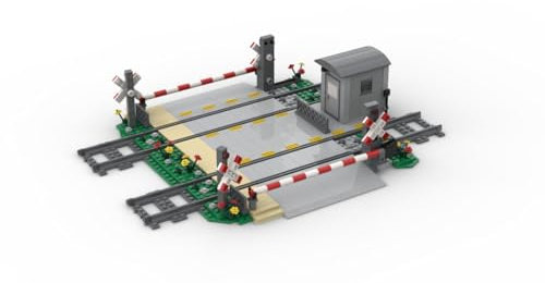 Steinchenshop Großer Bahnübergang – Klemmbaustein Set aus 599 Teilen – kompatibel mit gängigen Bausteinsystemen – 30 x 30 cm – Zubehör für City Eisenbahn & Straßen – Geschenkset für Kinder & Anfänger