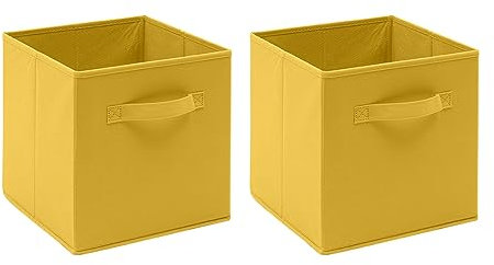 Homullel Foldable Storage Cubes Set of 2, Fabric Storage Boxes, Closet Storage Drawers Storage Organizer for Clothes (Yellow, Band)