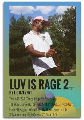 Luv Is Rage 2 Lil Uzi Vert Album-Poster, Kunstdekoration, Wandposter, Innenposter, Druck, Dekoration, Bar, Restaurant, Dekoration, Ästhetik, Poster, Wohnzimmer, Poster, 30 x 45 cm, ungerahmt