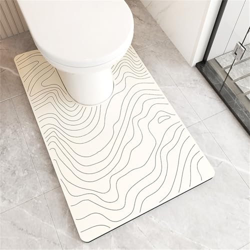 Highdi Tapis de Toilette U en Diatomite - Séchage Rapide, Antidérapant, Absorbant, Contour WC Lavable, Style Minimaliste (55x90cm)