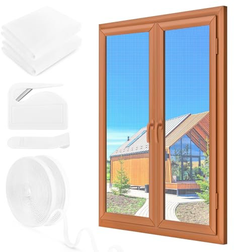 Mosquitera para Ventana 2 Set - 150 x 150 CM - BLANCA, No es Necesario Taladrar, CON Cúter, Adhesivo, Se Puede Cortable DIY