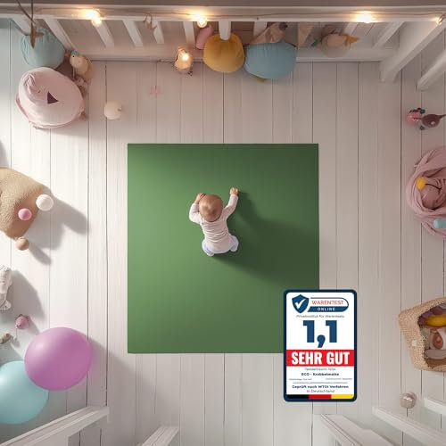 ECO Krabbelmatte Abenteuerland 240x700cm Olivgrün - OEKO-TEX zertifizierte Krabbel- und Spielunterlage aus Deutschland. Für kleine Füße, die Großes vorhaben!