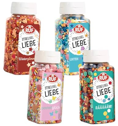RUF Streusel Liebe Set (4 Stück) - Set mit den Sorten Winter-Glimmer, BÄÄÄÄM!, Pastellglück, Unten im Meer - Bunter Streusel-Mix für jeden Anlass