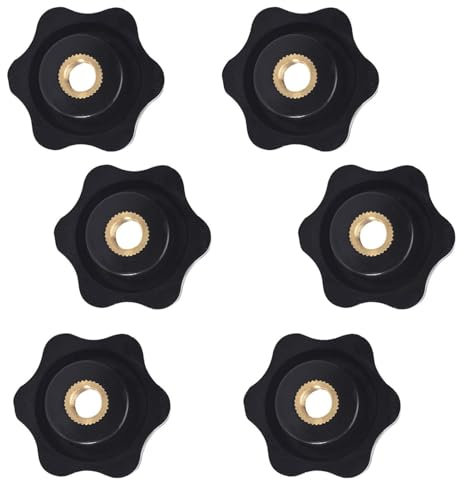 6pcs M8 Tuerca de Perilla, Negro Forma Estrella Cabeza Perilla de Sujeción Perilla,Tuerca de Perilla de Plástico y Latón para Maquinaria, Herramientas y Equipos, Negro, Instalación Fácil y Rápida