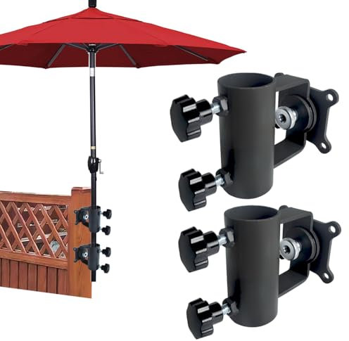 JINHAN Pair of Patio Umbrella Clamp Holder - Heavy Duty Steel Parasol Holder Offset Umbrella Stand, Deck Umbrella Mount Bracket for Outdoor Railing Post,Fences,Balcony - Flat Mount