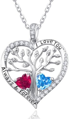 Tree of Life Necklace Wedding Anniversary Pendant Gift for Wife Her July and December Birthstone Jewellery Ruby and Topaz Necklaces for Women