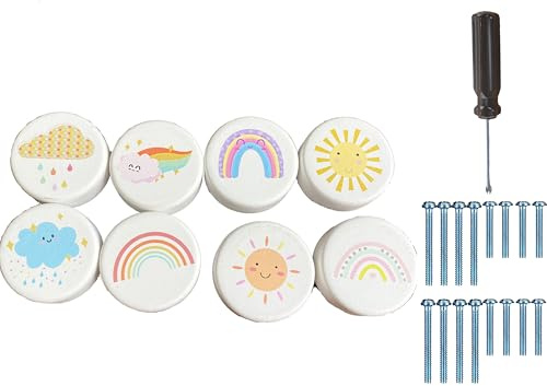 ED-Lumos 8Pcs Schrankknöpfe Wetter Regenbogen Holz Design Schublade Griffe für Haus Küche Schlafzimmer Kleiderschrank
