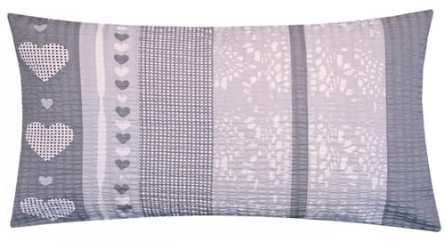1 x Seersucker Kissenbezug in 40x80cm 100% Baumwolle - Herzen Love Liebe gestreift - Kopfkissen-Bezug, Kissenhülle, Dekokissenbezug (1-Stück-386/2-KA-40x80-Seersucker)