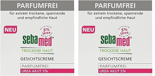 Sebamed Gesichtscreme Parfumfrei Urea Akut 5%, lindert spürbar Spannungsgefühl, Schuppung und Rauheit bei trockener Haut, für Männer und Frauen, ohne Parfum, 50 ml (Packung mit 2)