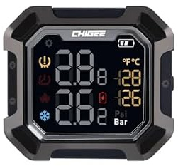 CHIGEE Tire Pressure Monitoring System, 2 Tire Motorcycle TPMS with Color LCD Display, Temperature Sensor, for Motorcycle Bike ebike & Bicycle