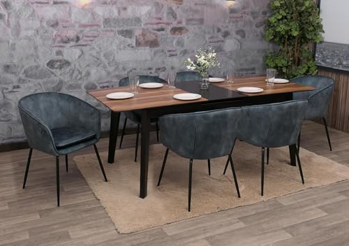 6er-Set Esszimmerstuhl HWC-O28, Küchenstuhl Polsterstuhl Stuhl, Stoff/Textil (340g/m²) Metall - blau
