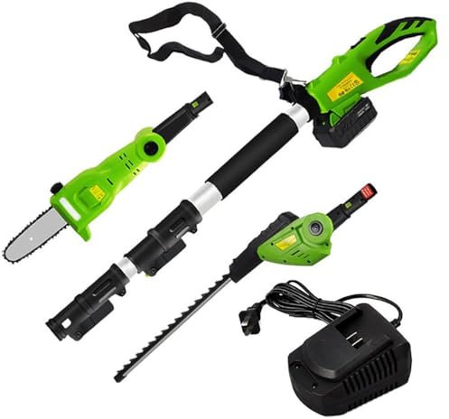 Taille-haie sans fil 2 en 1 avec tête réglable et longue portée télescopique, idéal pour élaguer et couper des branches