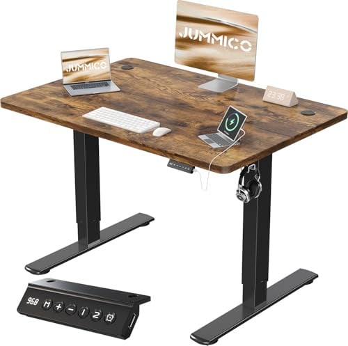 JUMMICO Höhenverstellbarer Schreibtisch 80 x 60 cm, USB-A-Anschluss | Schreibtisch Höhenverstellbar Elektrisch, Erinnerung bei langem Sitzen Stehschreibtisch, Computertisch für Homeoffice Braun
