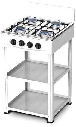 Avilia - 4 Burner Gas Hob for Outdoor with Durable Metal Frame, Steel Side Shelves, LPG Cylinder Connection, Ideal for Camping and Grilling (White)