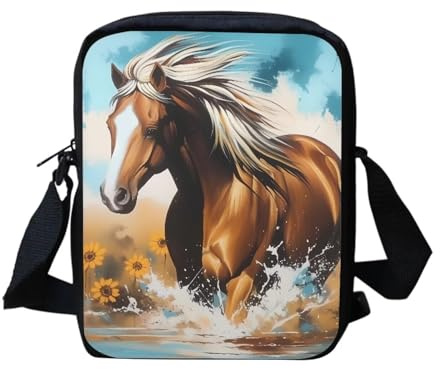 Kuiaobaty Kleine Umhängetasche für Damen, Handytasche, Kuriertasche für Schule, Jungen, Mädchen, Schulterhandtaschen, Braunes Pferd